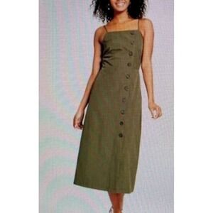 WHO WHAT WEAR sz XXL Olive Green Spaghetti Strap Button Down Midi Dress